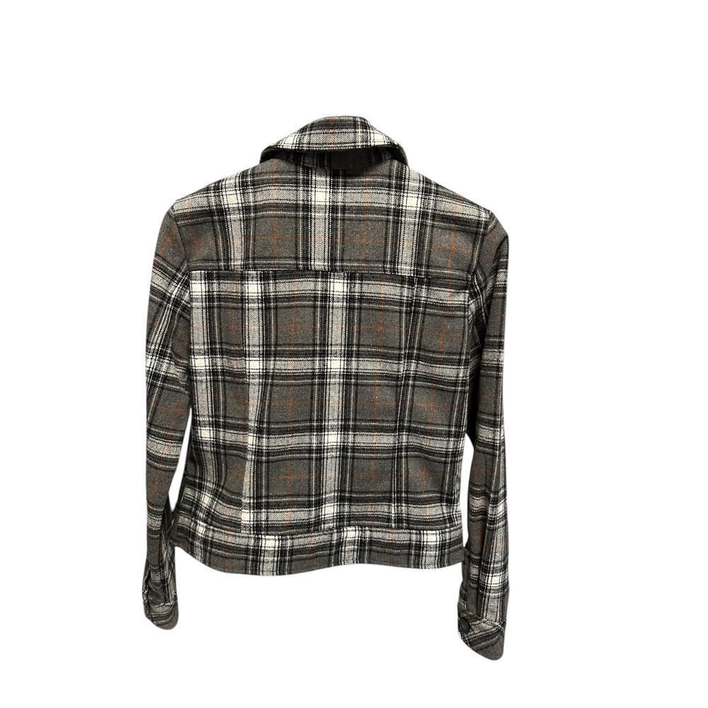 Plaid Flannel Jacket Button Front Shacket Gray Bl… - image 8